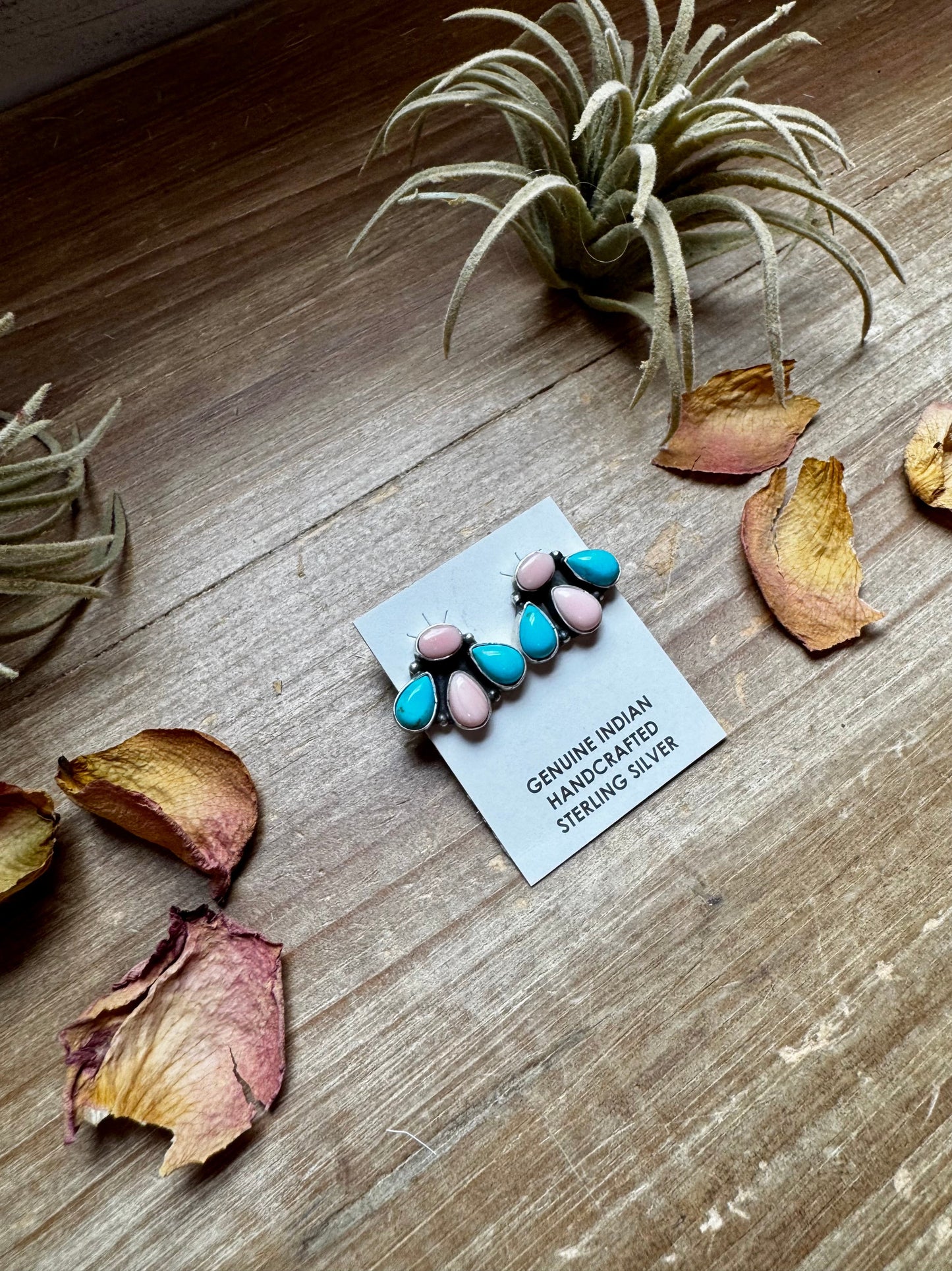 Stud Earrings – Kingman Turquoise & Pink Conch (Stamped Marcella James)