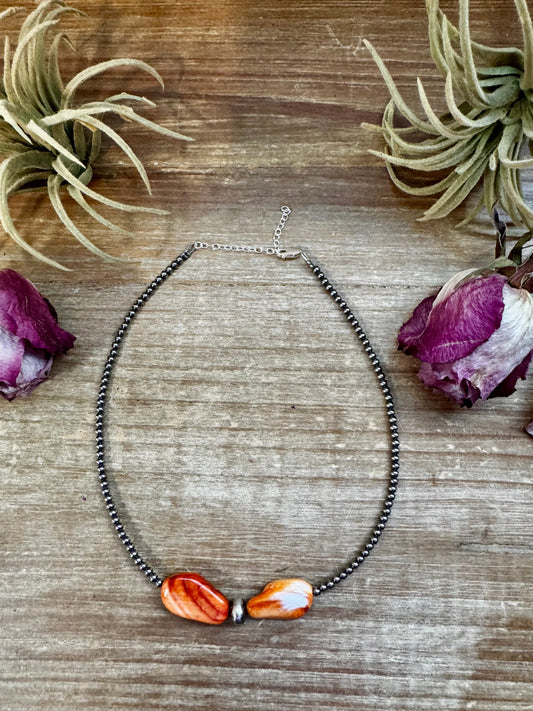 14" Spiny Oyster & Sterling Silver Pearl Choker – 3mm & 10mm