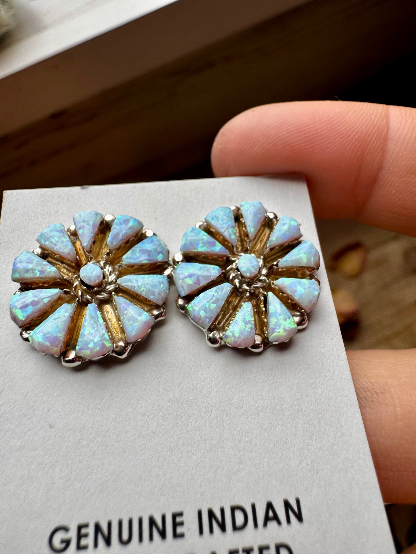 Cluster Earrings – White Opal & Sterling Silver