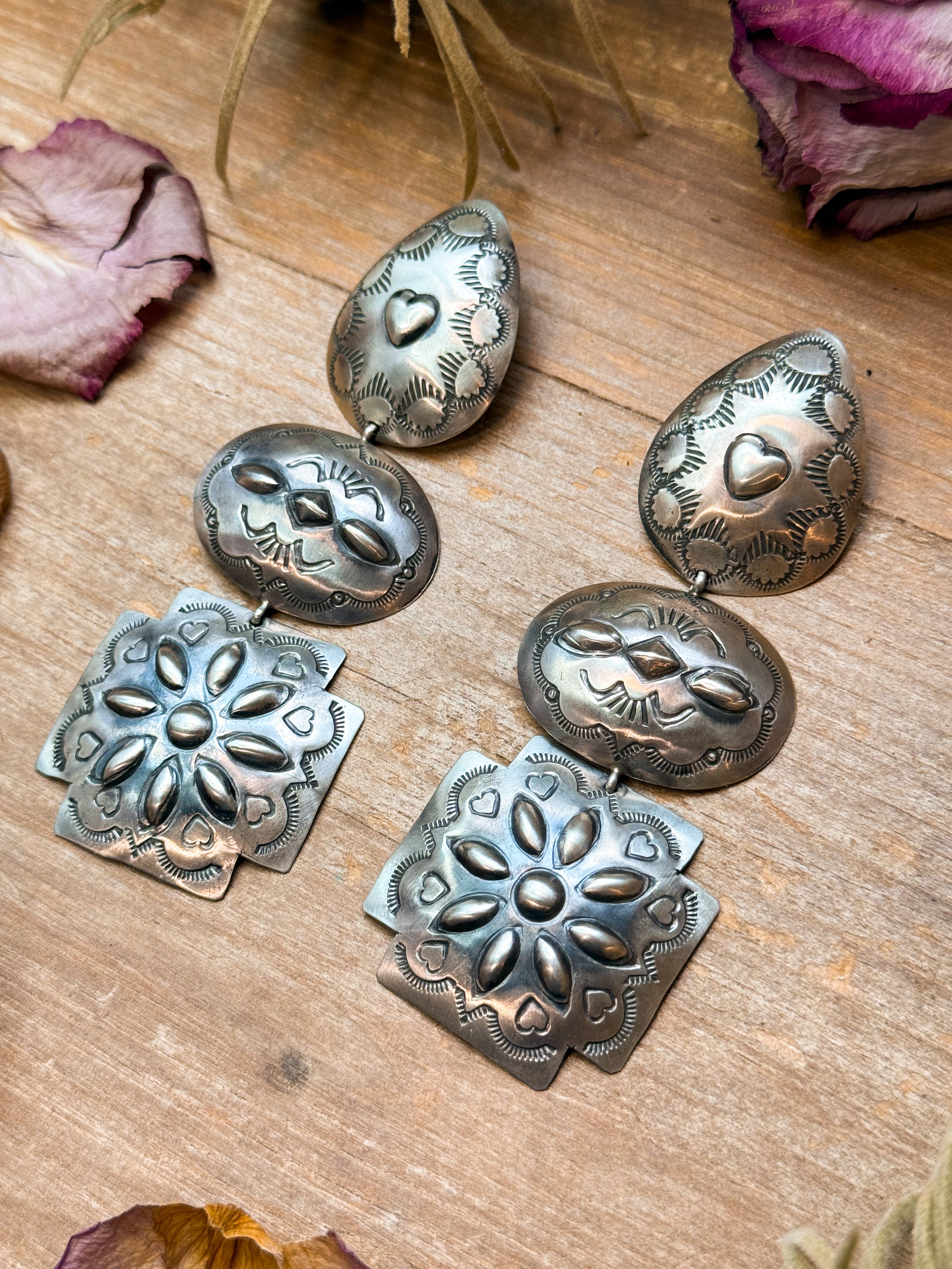 Sterling Silver Concho Dangle Earrings – Native Made by Rita Lee